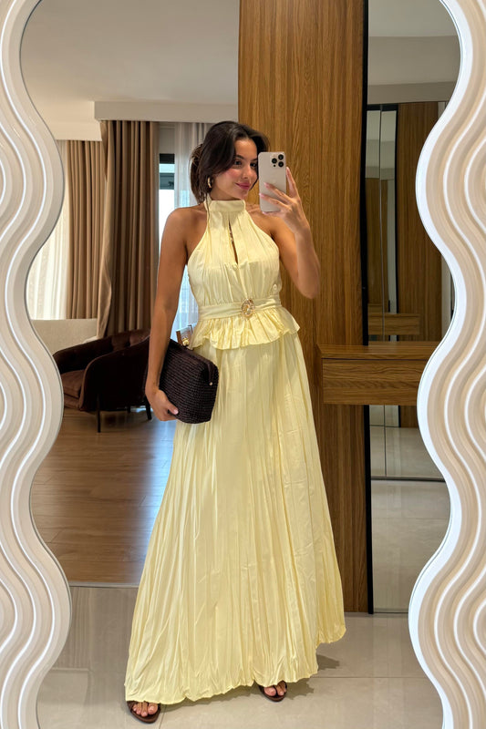 Pearce Sarı Gold Tokalı Etekli Takım