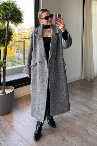 Pearl Balık Sırtı Oversize Kaban - Siyah