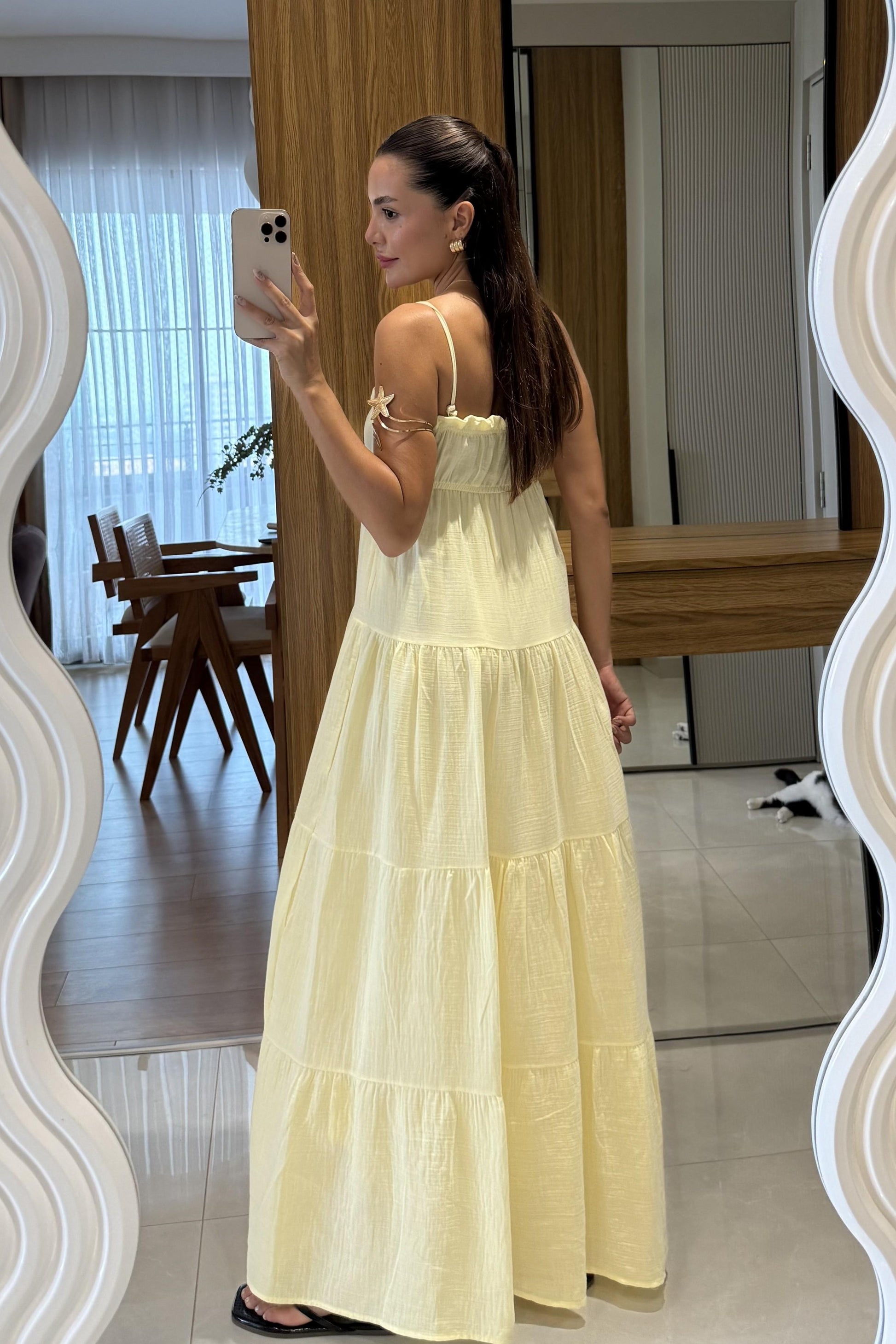 Pedra Sarı Müslin Askılı Çan Elbise