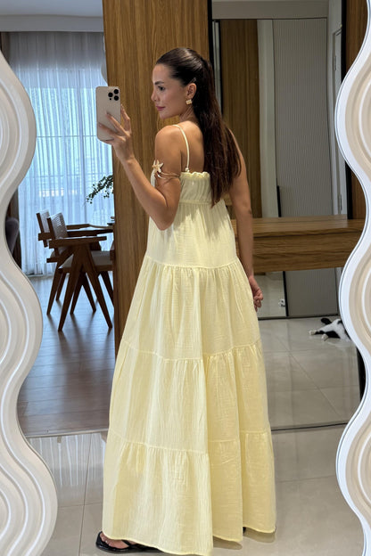 Pedra Sarı Müslin Askılı Çan Elbise
