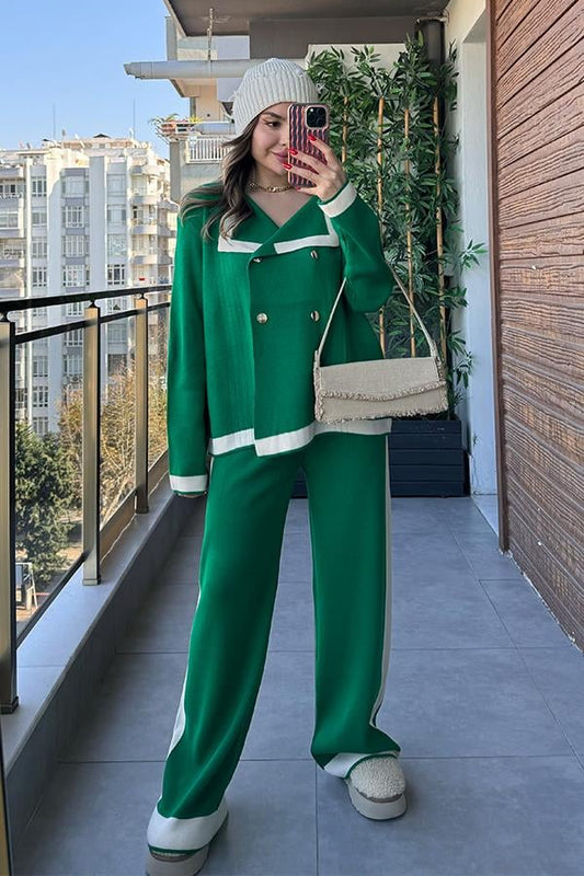 Peggy Şeritli Triko Takım - Yeşil