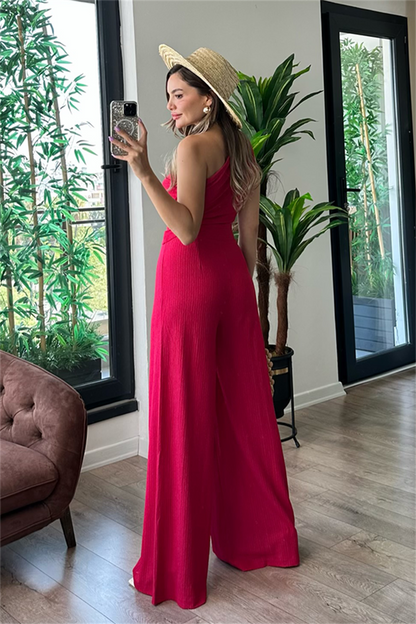 Peggy tek omuz kırinkıl fuşya takım