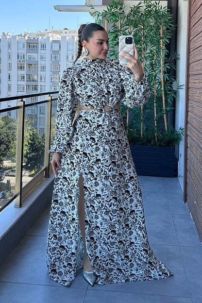 Pela Bel Dekolteli Çiçekli Elbise