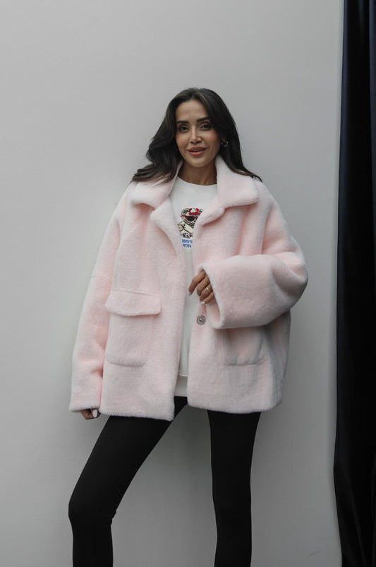 PEMBE ALPAKA KÜRK KISA KABAN
