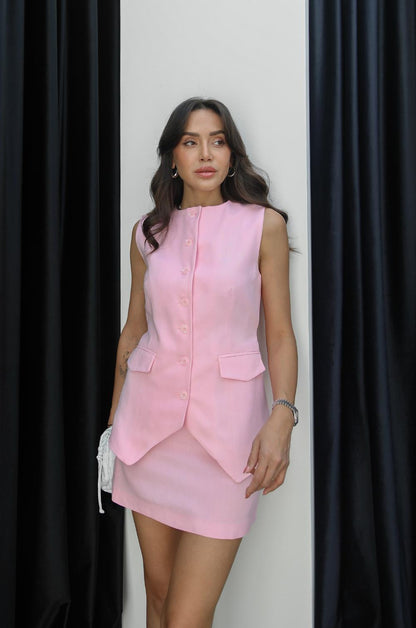 PEMBE ARKASI KEMERLI KETEN YELEK