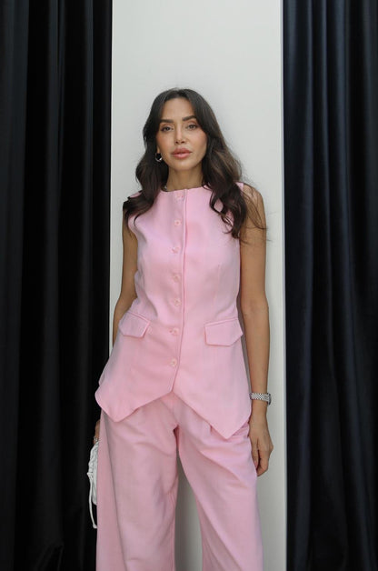 PEMBE ARKASI KEMERLI KETEN YELEK
