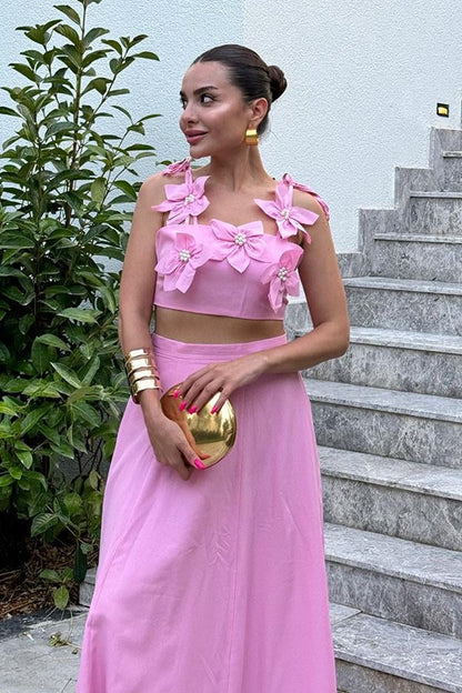 Petit üç boyutlu çiçekli ikili Pembe takım