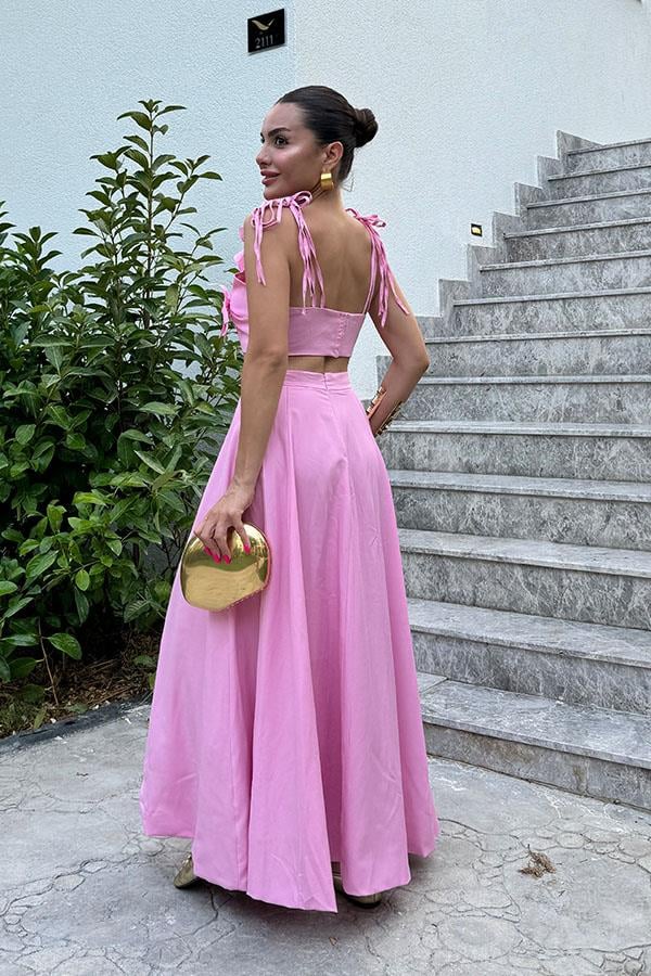 Petit üç boyutlu çiçekli ikili Pembe takım