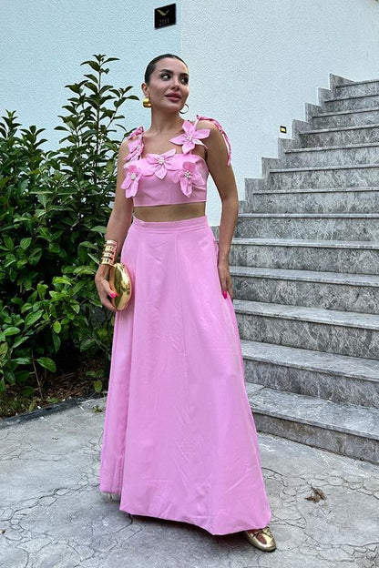 Petit üç boyutlu çiçekli ikili Pembe takım