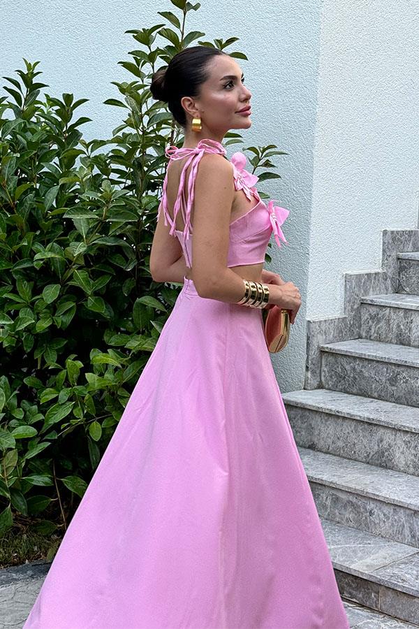 Petit üç boyutlu çiçekli ikili Pembe takım