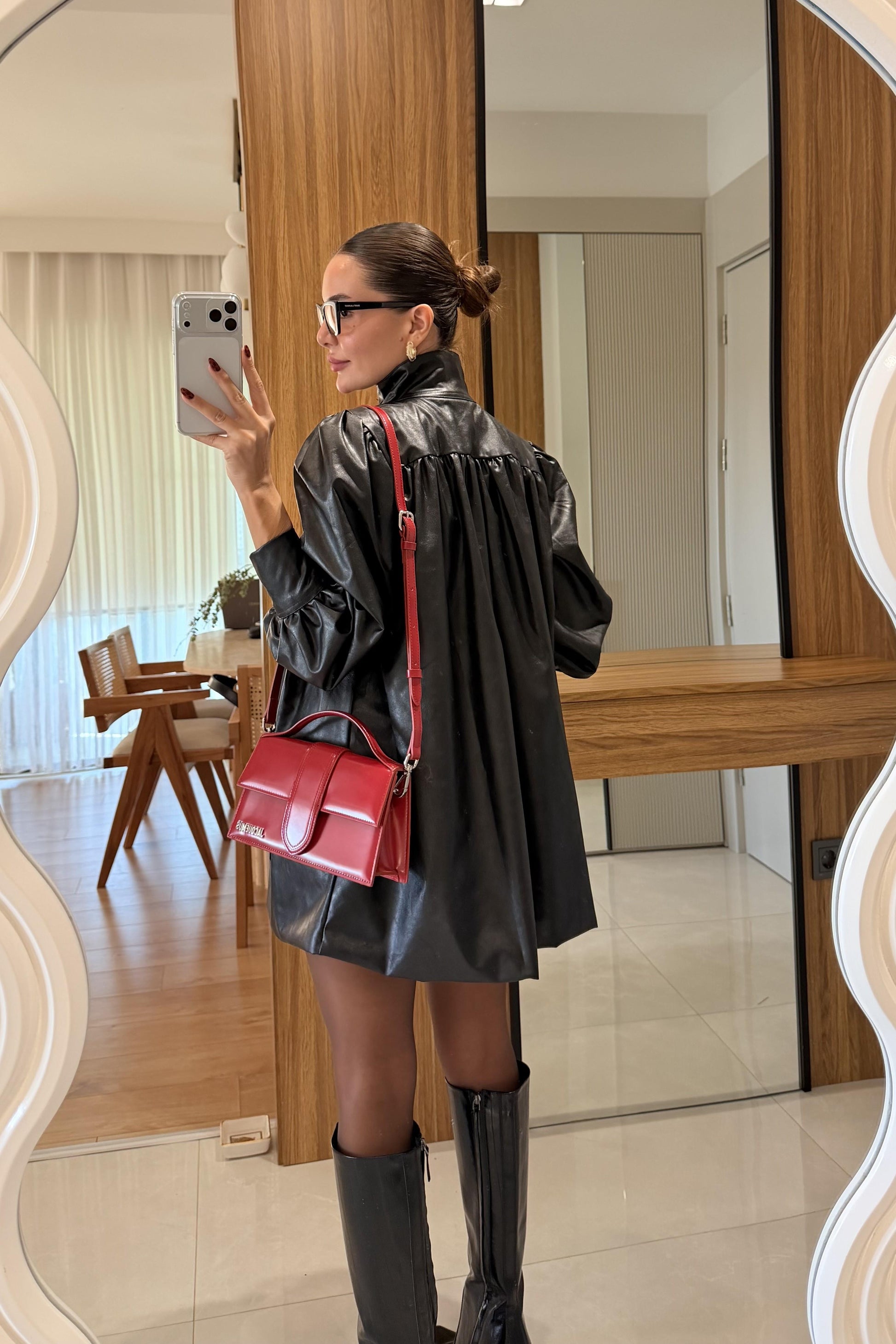 Picasso Siyah Balon Kol Deri Ceket