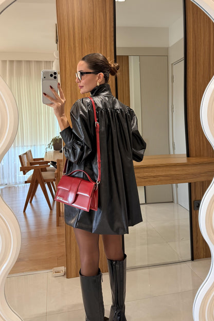 Picasso Siyah Balon Kol Deri Ceket