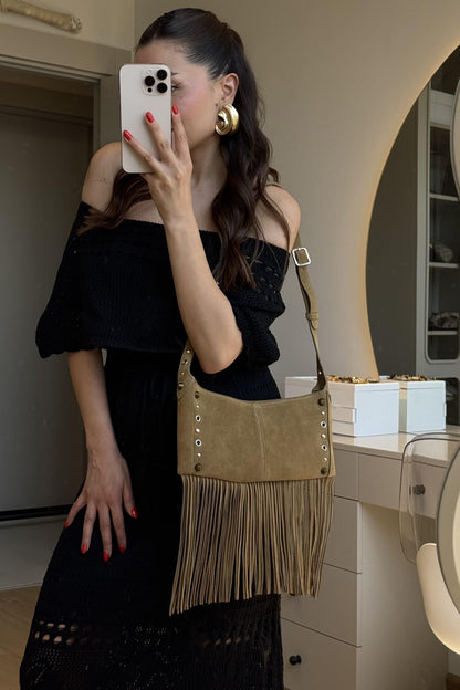 Piers Siyah Madonna Yaka Triko Elbise