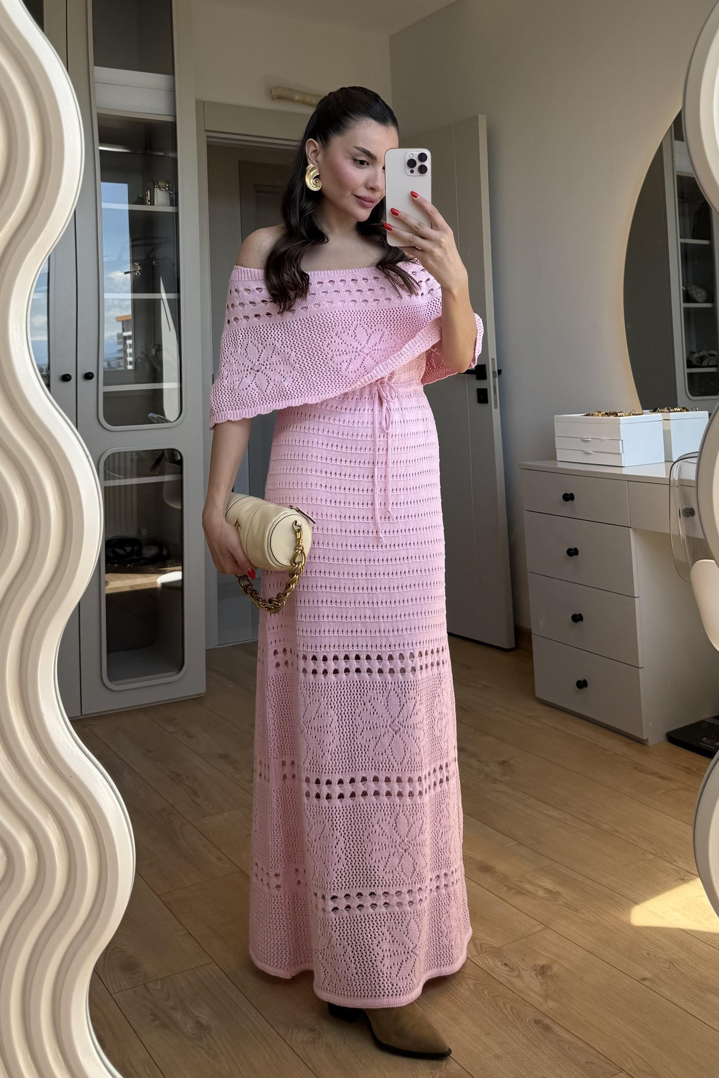 Piers Toz Pembe Madonna Yaka Triko Elbise