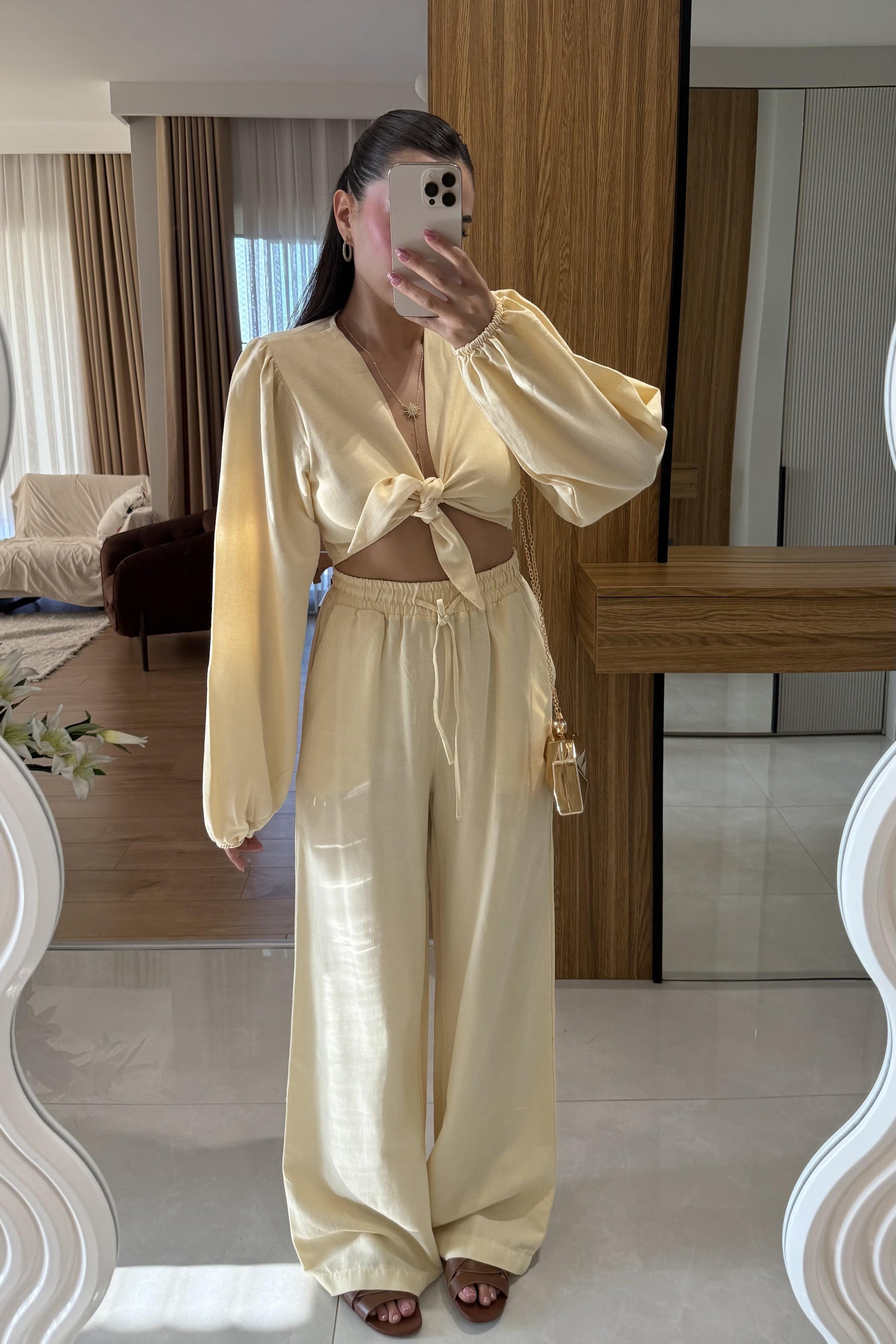 Pietro Sarı Bağlamalı Keten Takım