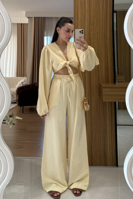 Pietro Sarı Bağlamalı Keten Takım