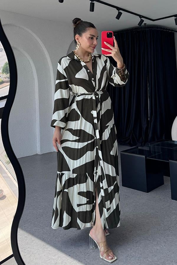 Pilar Zebra Desen Gömlek Elbise