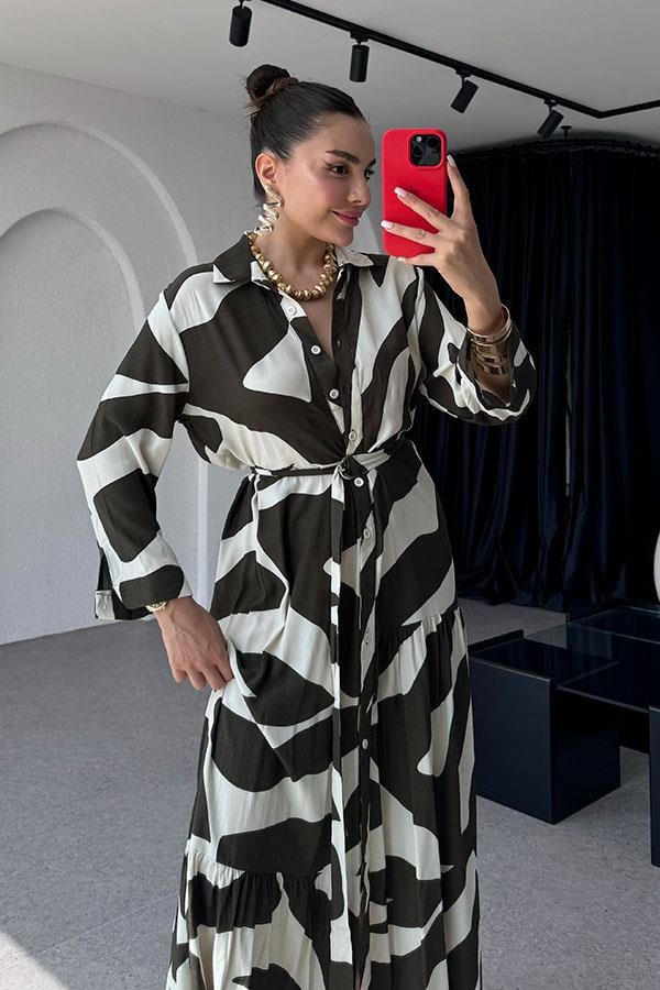 Pilar Zebra Desen Gömlek Elbise