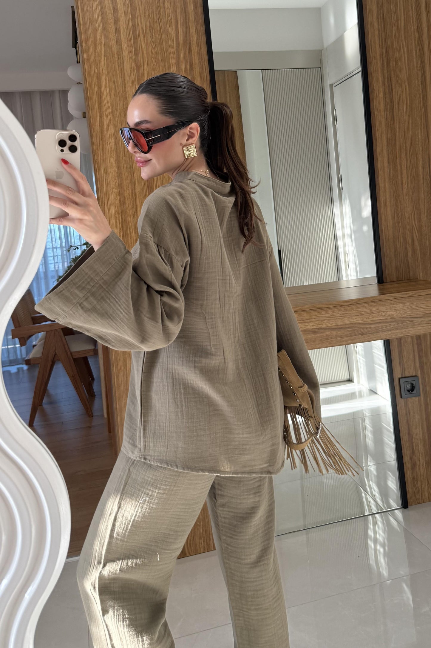 Pixre Haki Müslin Bağlamalı Takım