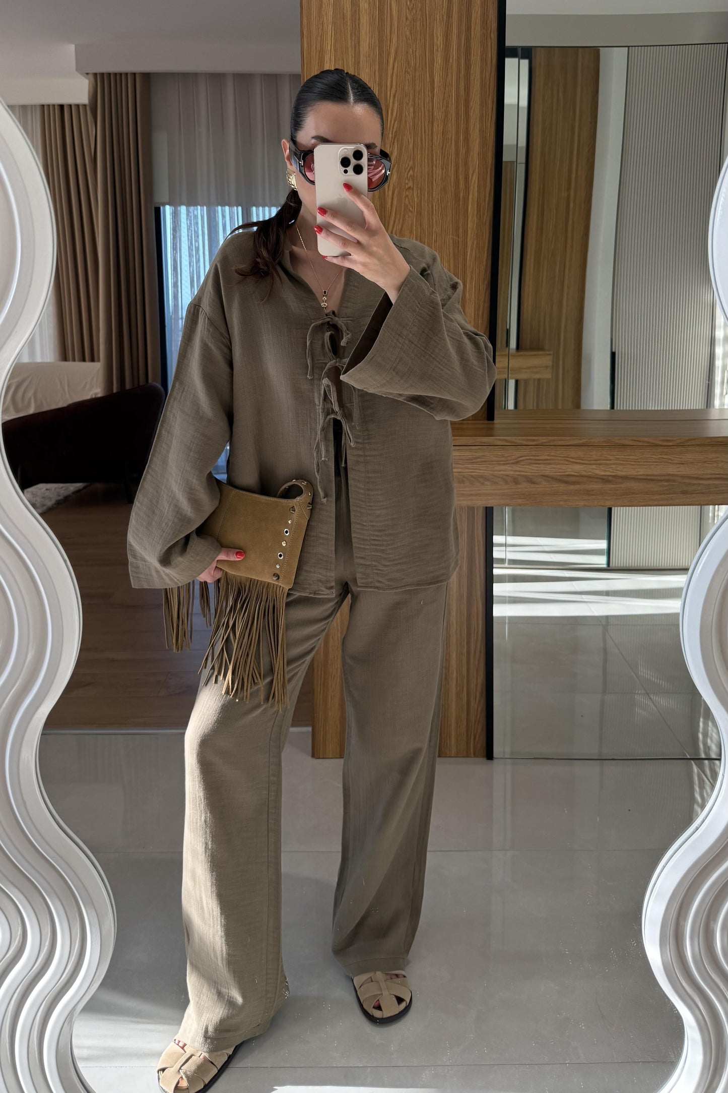 Pixre Haki Müslin Bağlamalı Takım