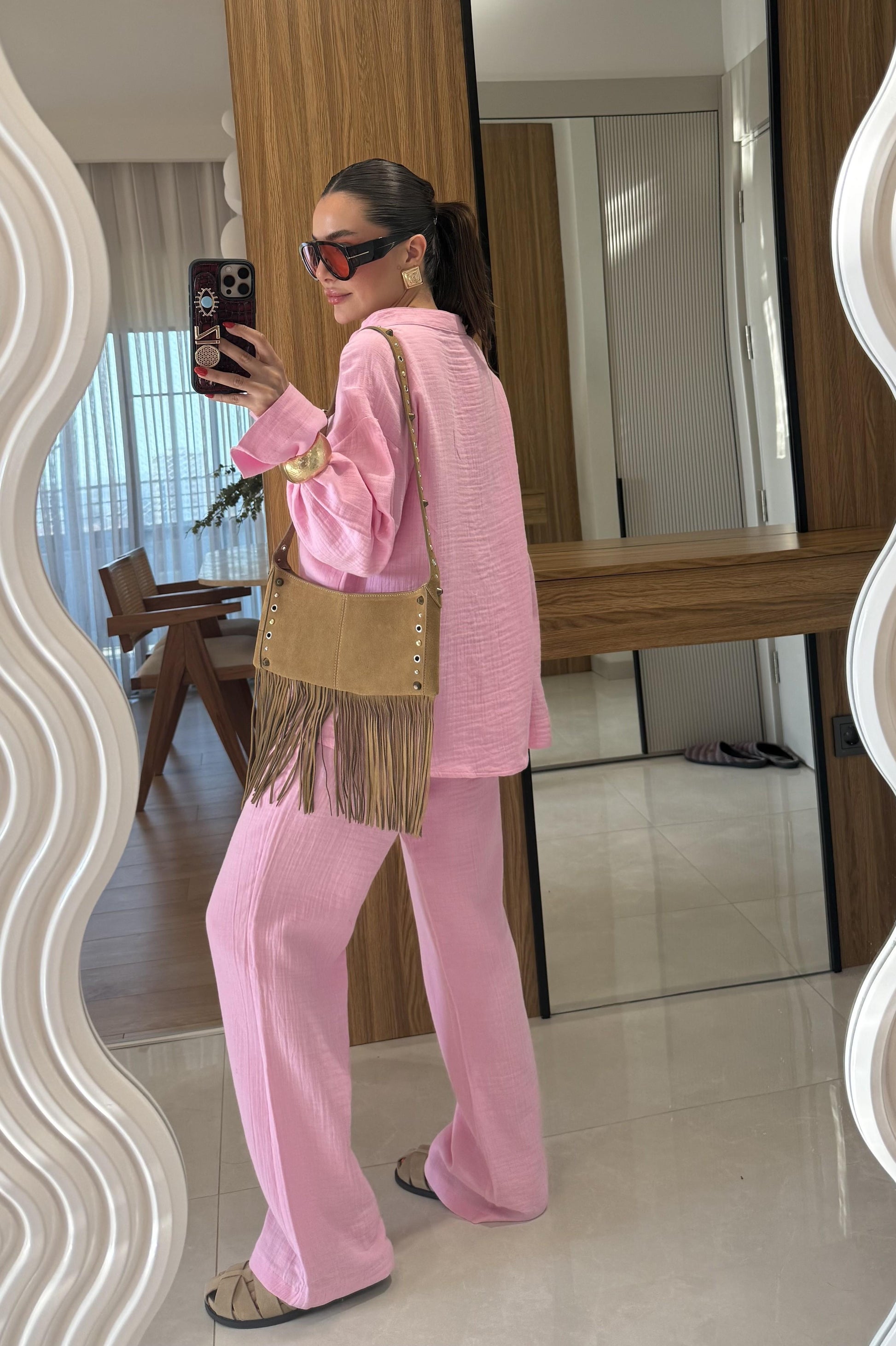 Pixre Şeker Pembe Müslin Bağlamalı Takım