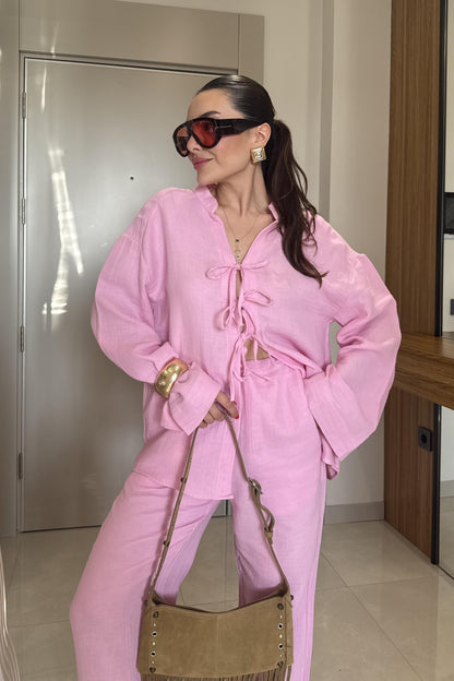 Pixre Şeker Pembe Müslin Bağlamalı Takım