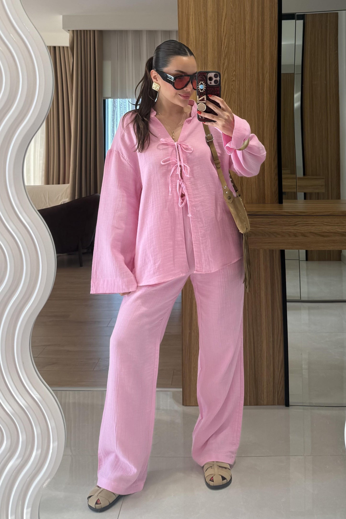 Pixre Şeker Pembe Müslin Bağlamalı Takım