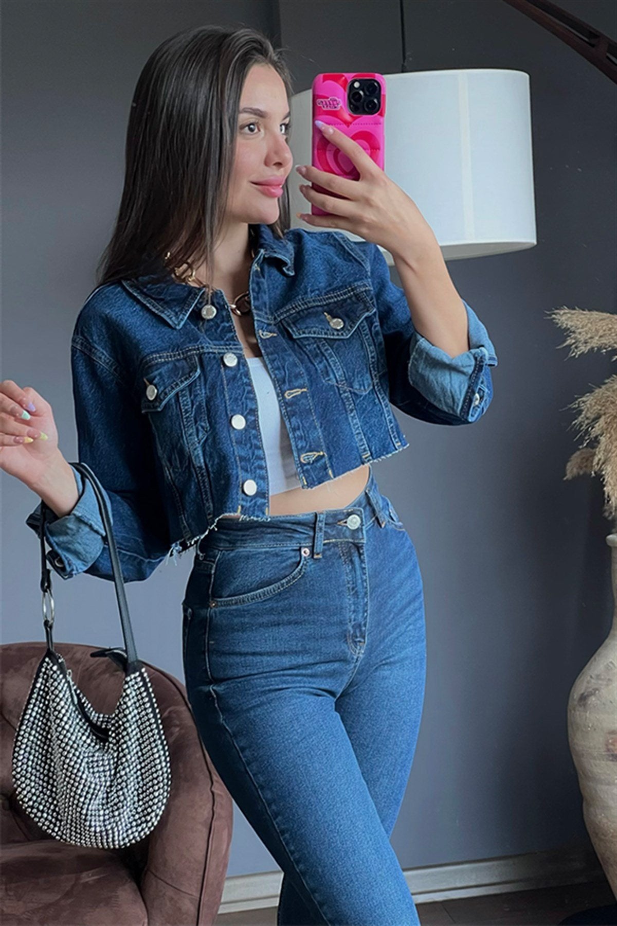 Poema midblue kesikli kot ceket