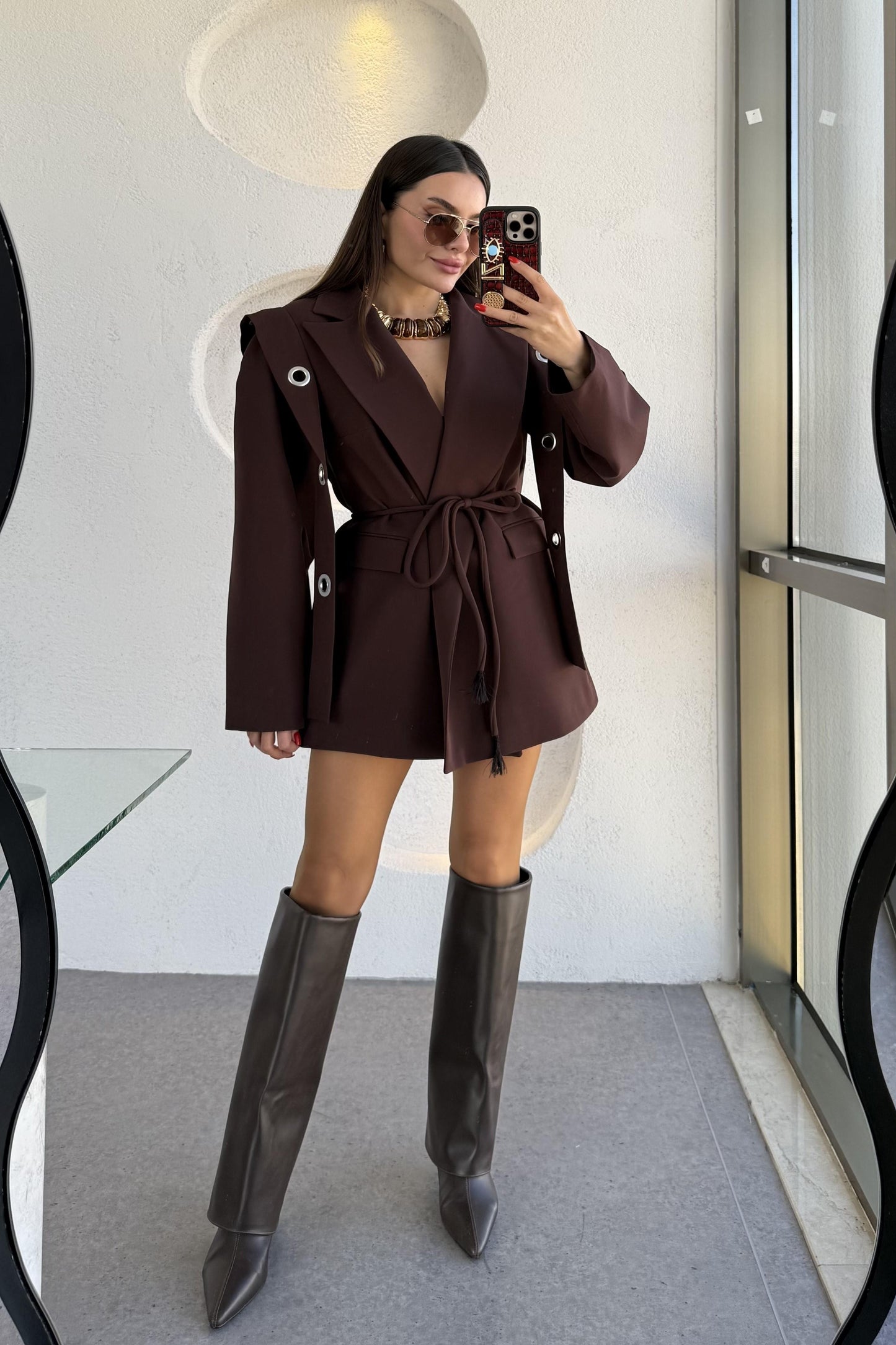 Polinya Acı Kahve Bağlamalı Tasarım Ceket