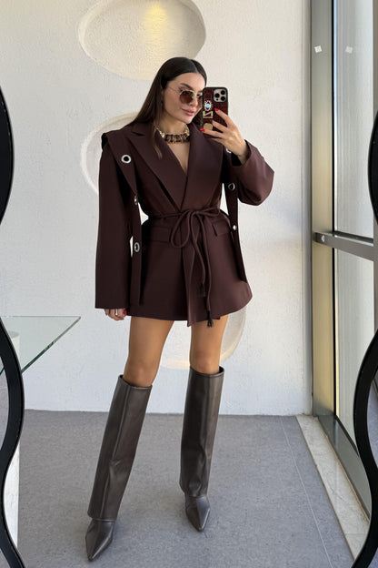 Polinya Acı Kahve Bağlamalı Tasarım Ceket