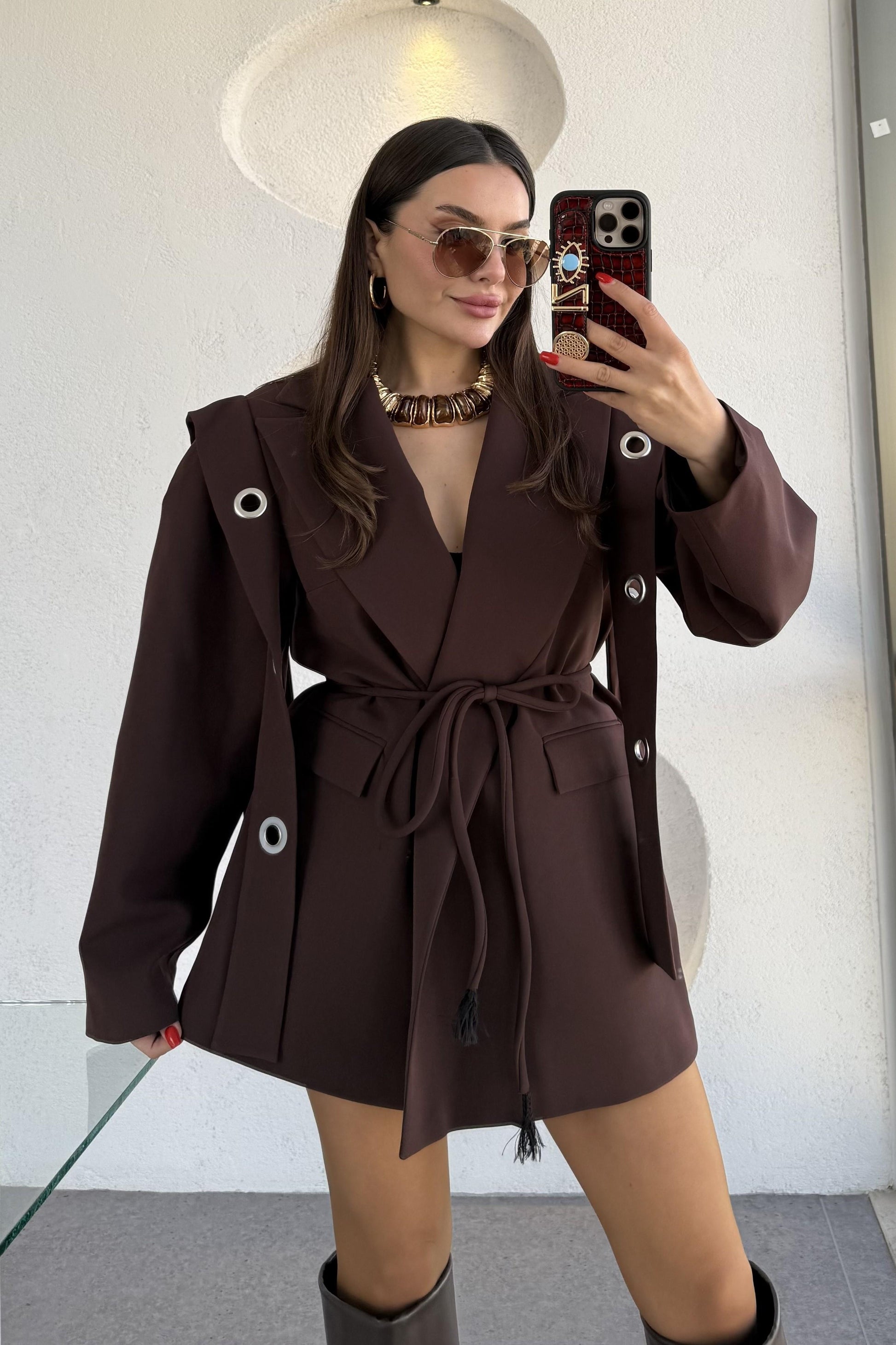 Polinya Acı Kahve Bağlamalı Tasarım Ceket