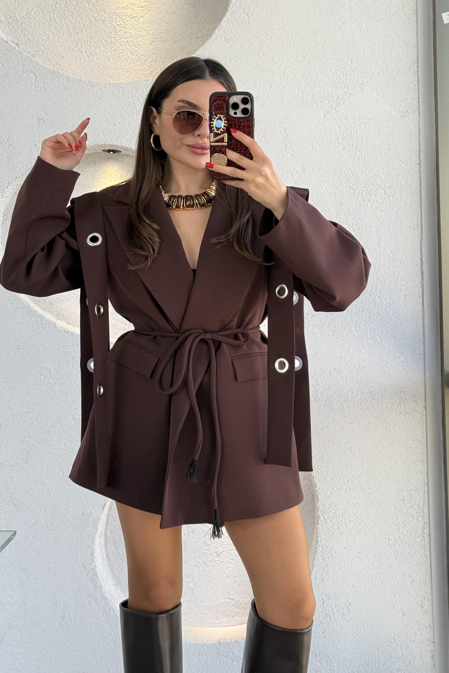 Polinya Acı Kahve Bağlamalı Tasarım Ceket