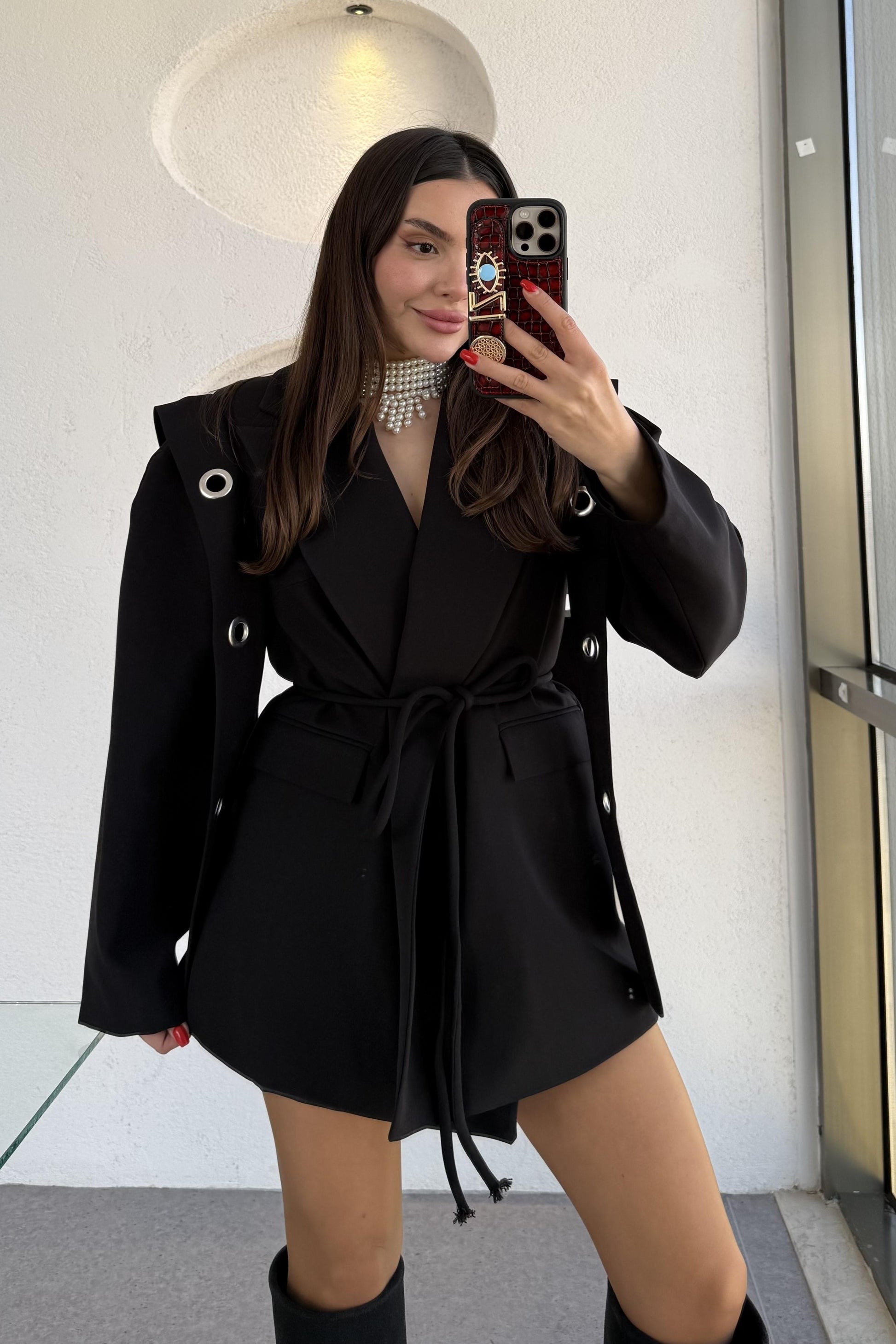 Polinya Siyah Bağlamalı Tasarım Ceket