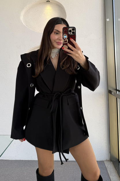 Polinya Siyah Bağlamalı Tasarım Ceket