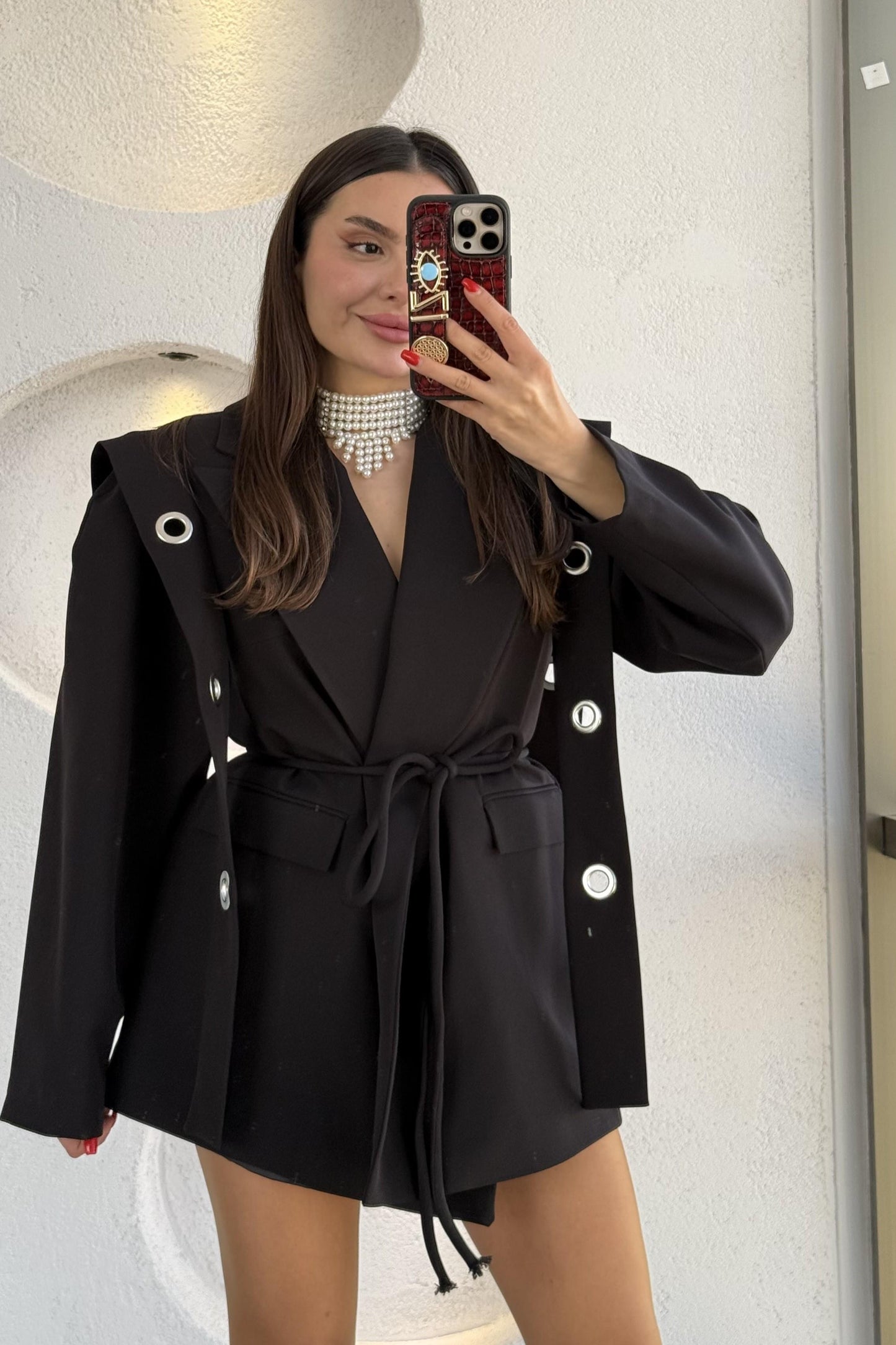 Polinya Siyah Bağlamalı Tasarım Ceket