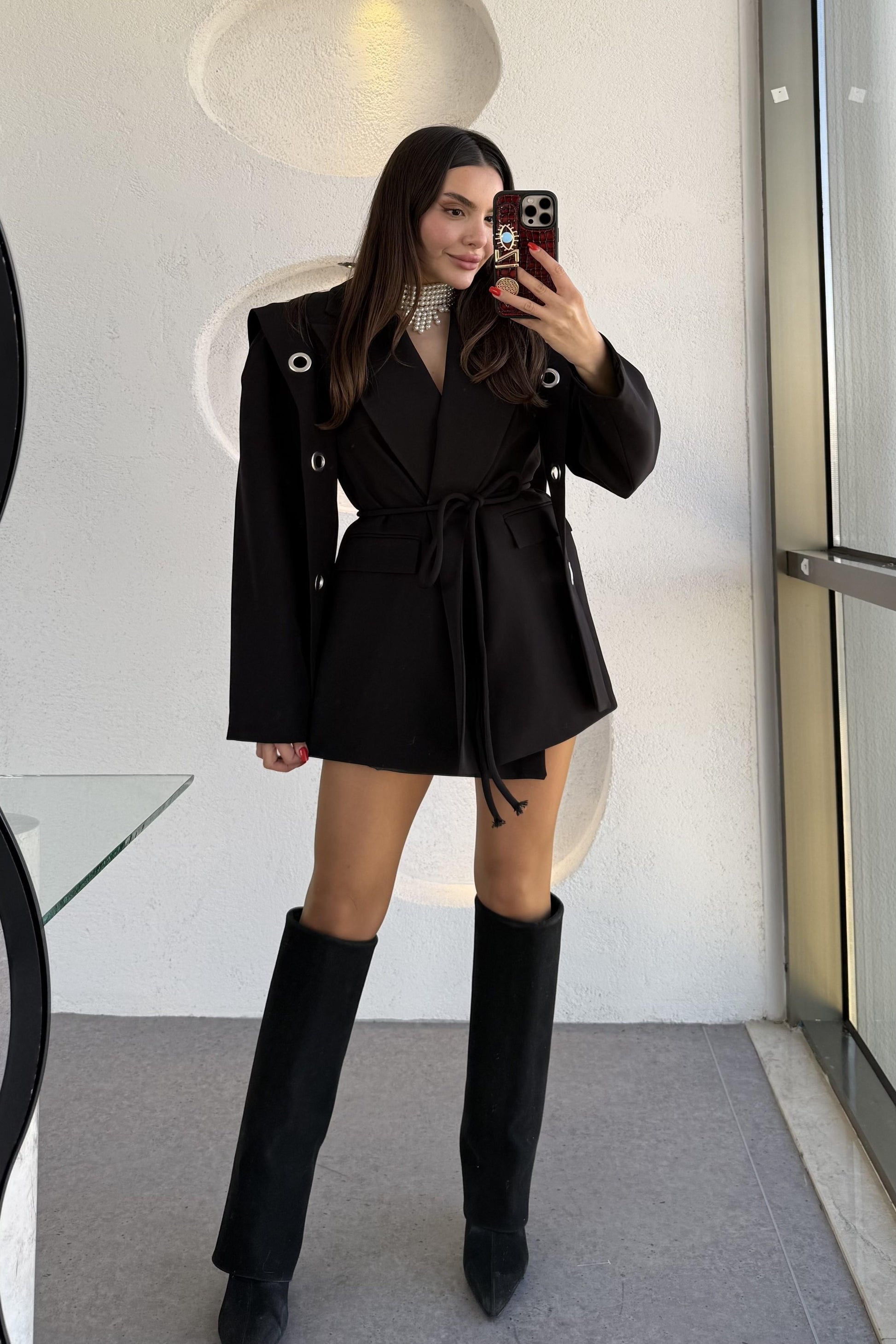 Polinya Siyah Bağlamalı Tasarım Ceket