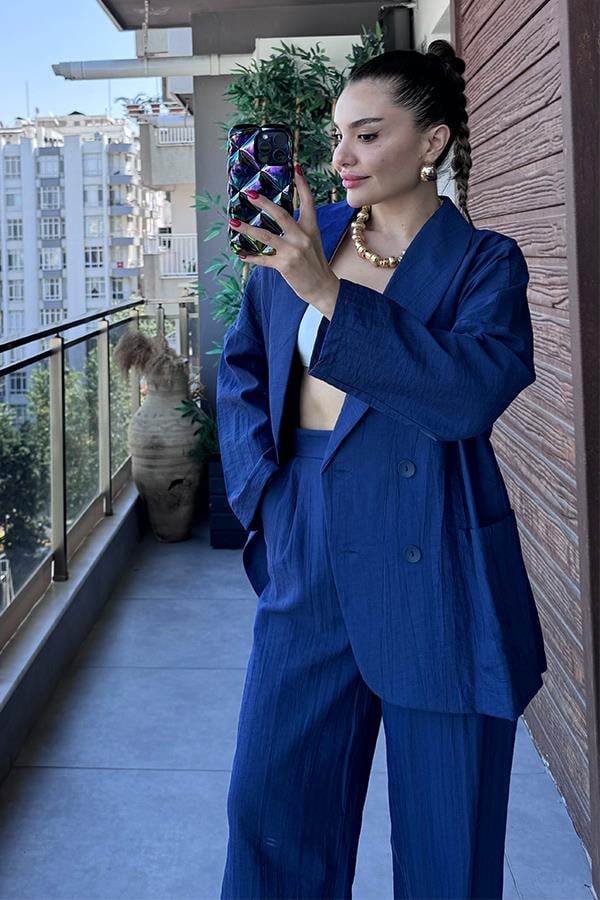 Port Şal Yaka Ceket Pantolon Takım - Lacivert