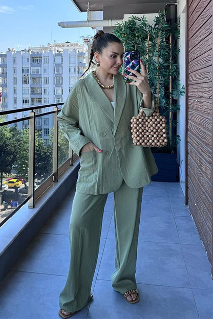 Port Şal Yaka Ceket Pantolon Takım - Mint