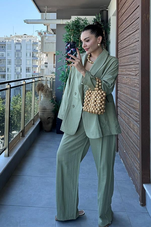 Port Şal Yaka Ceket Pantolon Takım - Mint