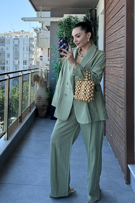 Port Şal Yaka Ceket Pantolon Takım - Mint