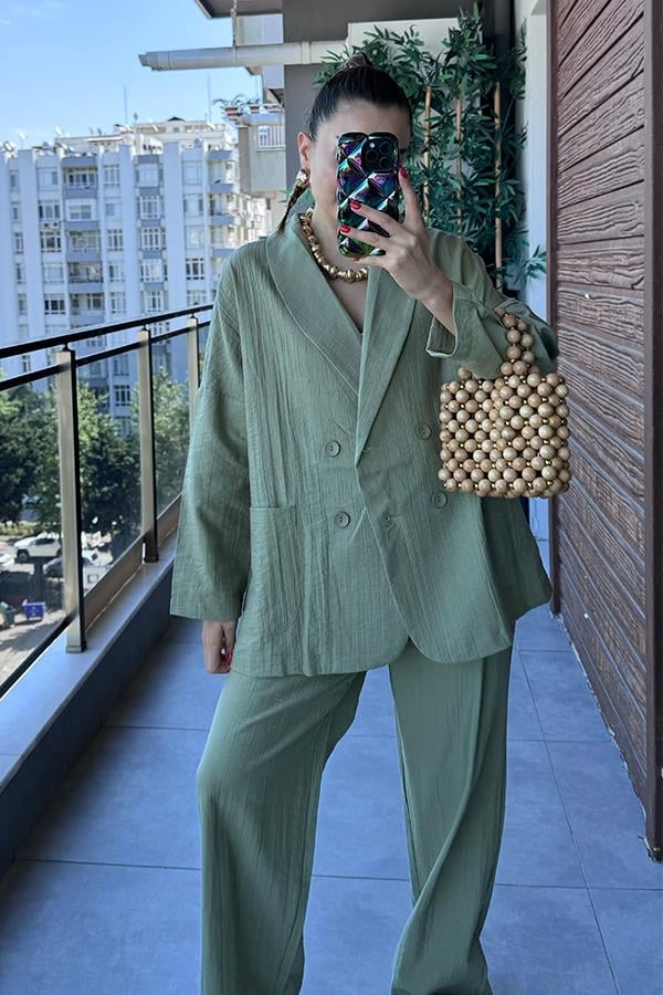 Port Şal Yaka Ceket Pantolon Takım - Mint