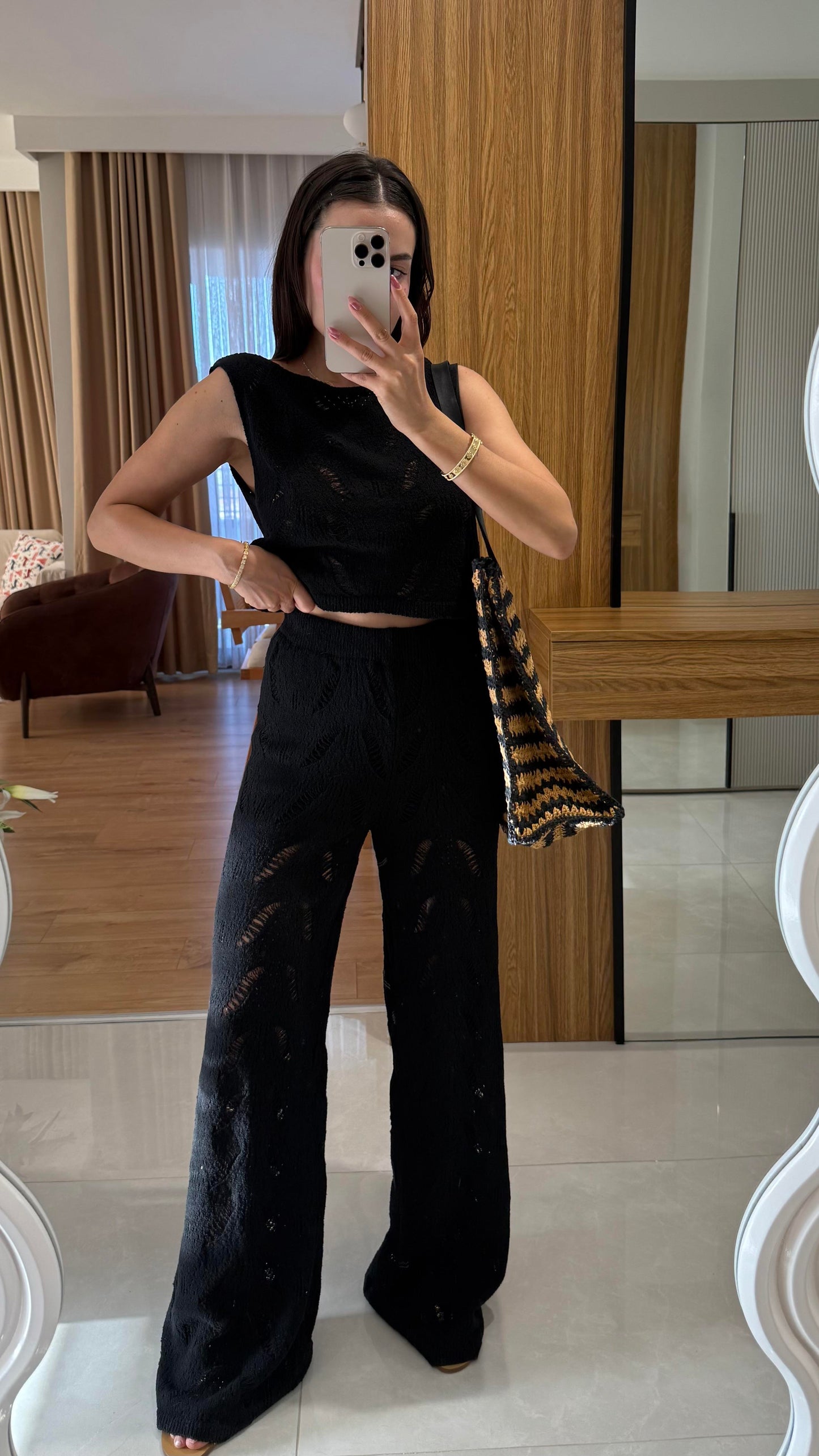 Positan Siyah Ajurlu Yazlık Triko Takım