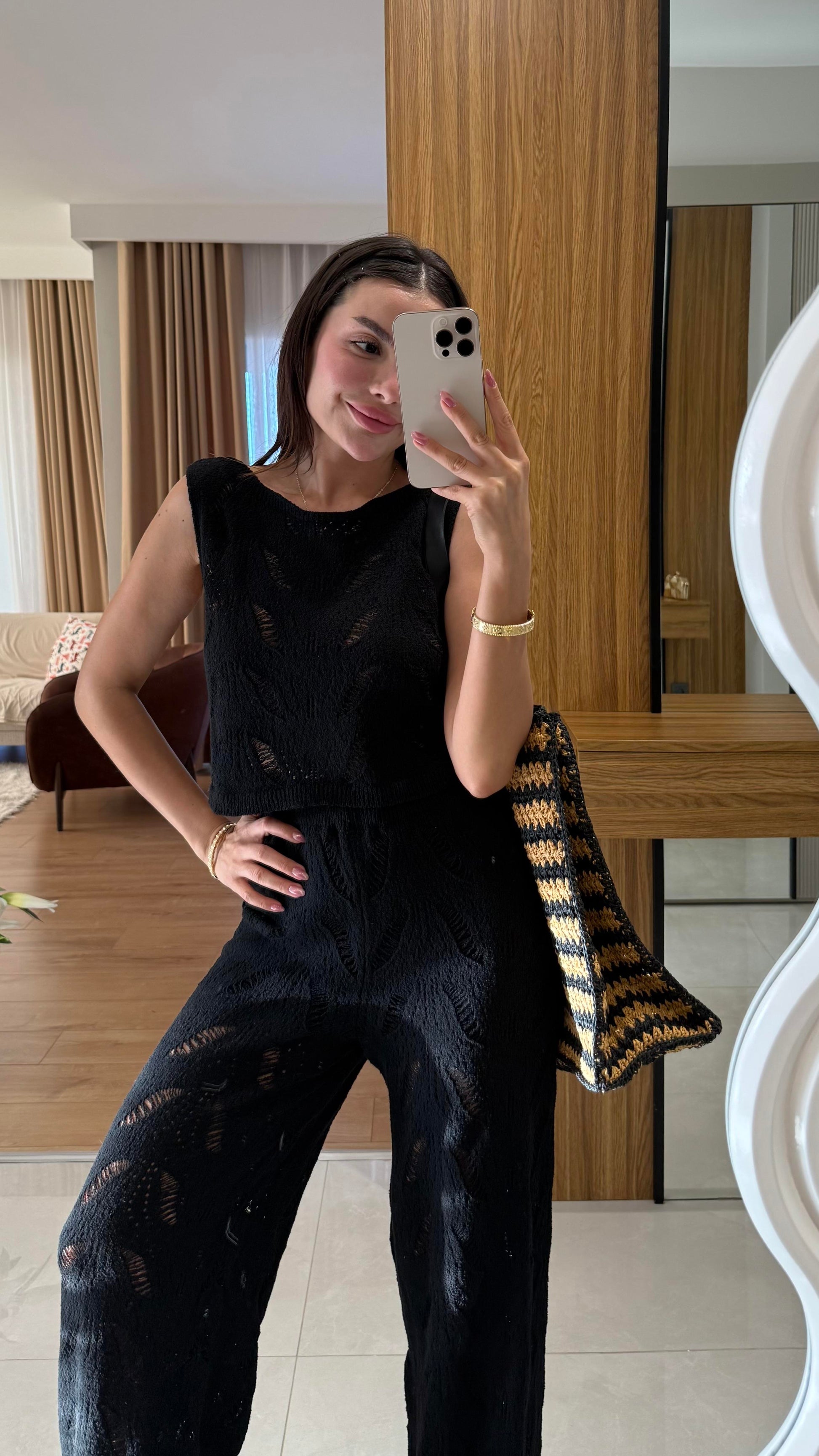 Positan Siyah Ajurlu Yazlık Triko Takım