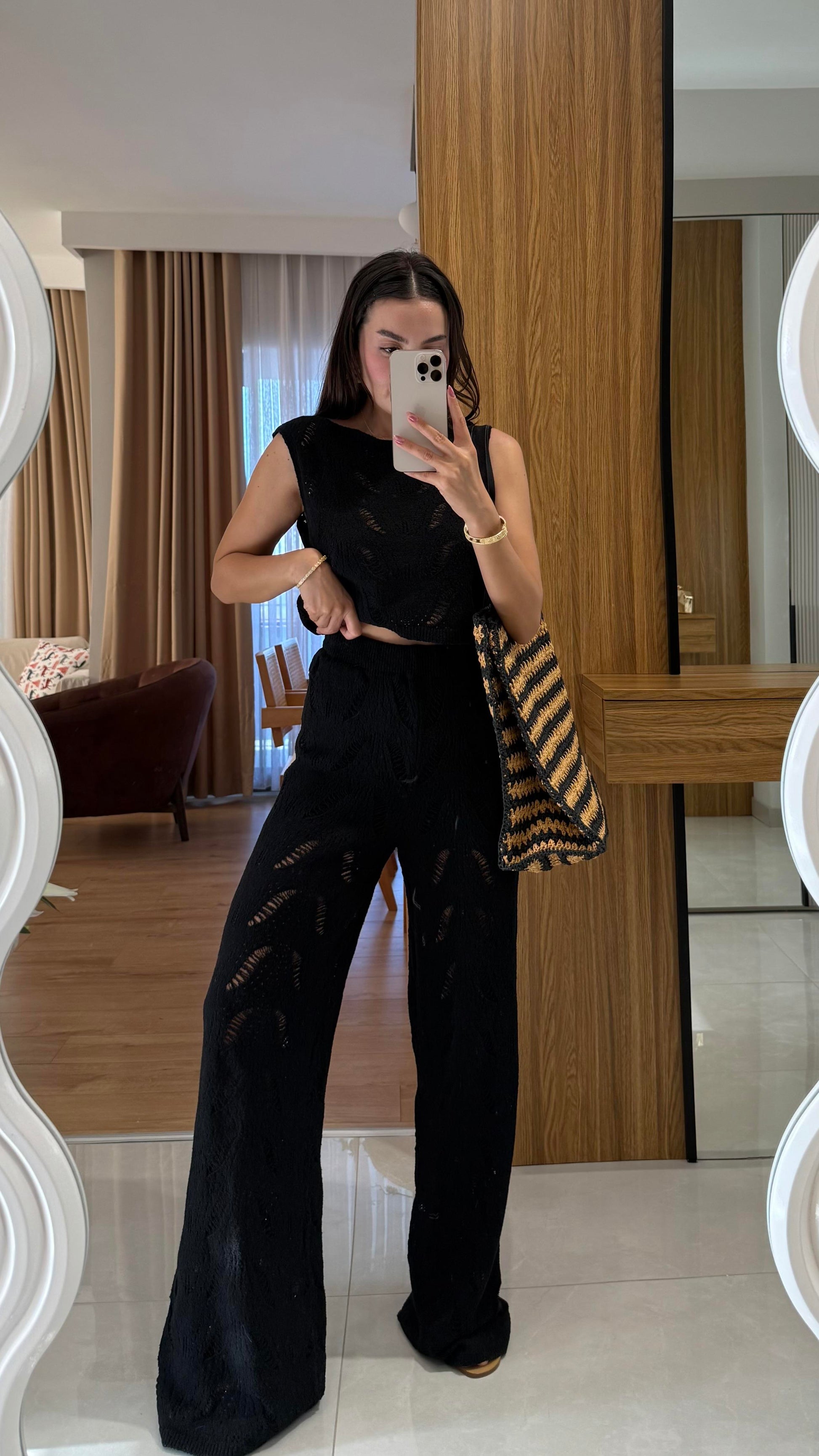 Positan Siyah Ajurlu Yazlık Triko Takım