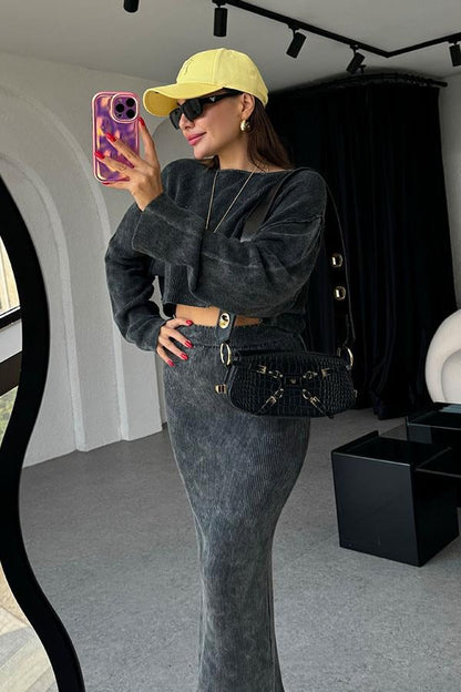 Pradan Fitilli Yıkama Antrasit Etek Takım