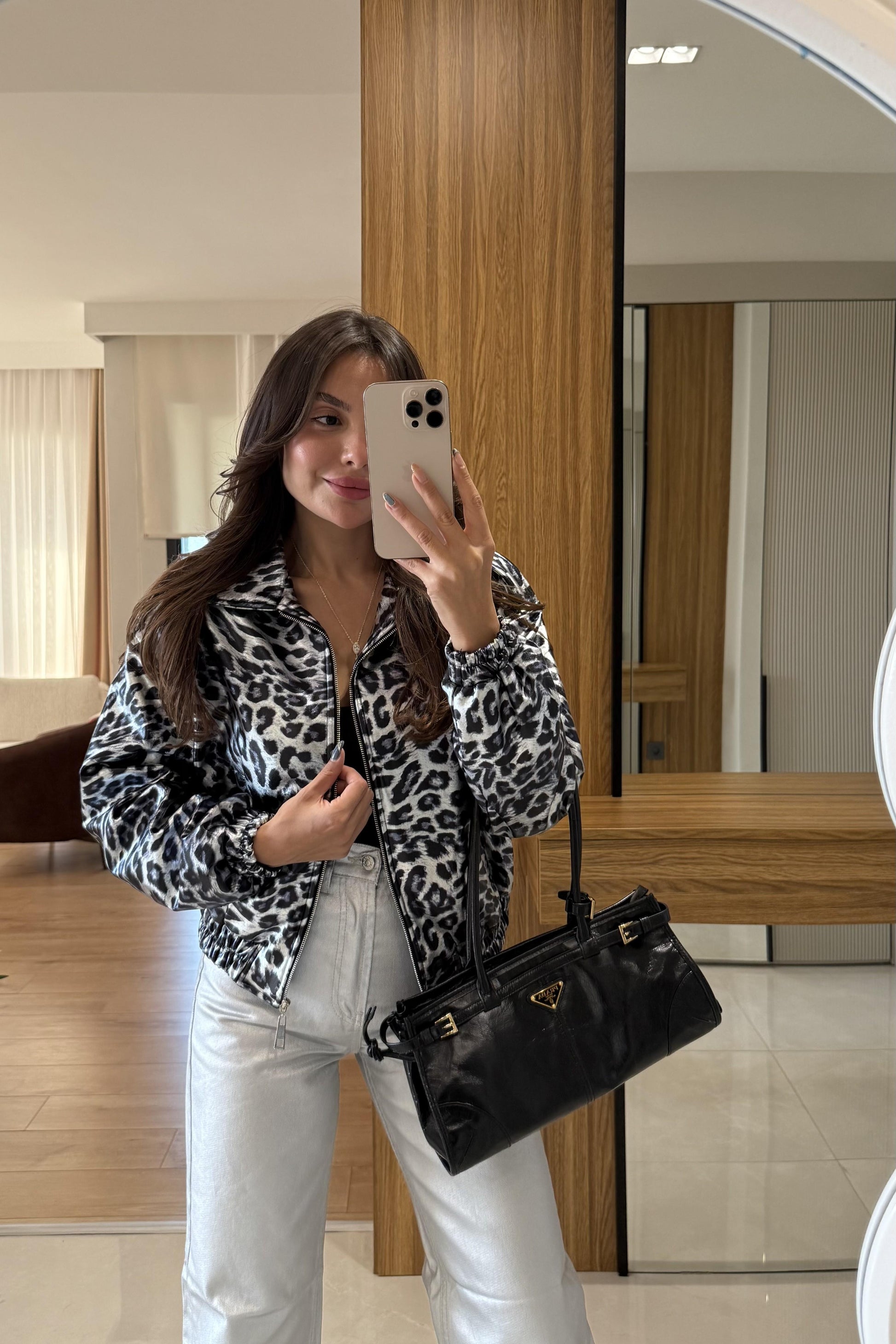 Prella Leopar Parlak Ceket