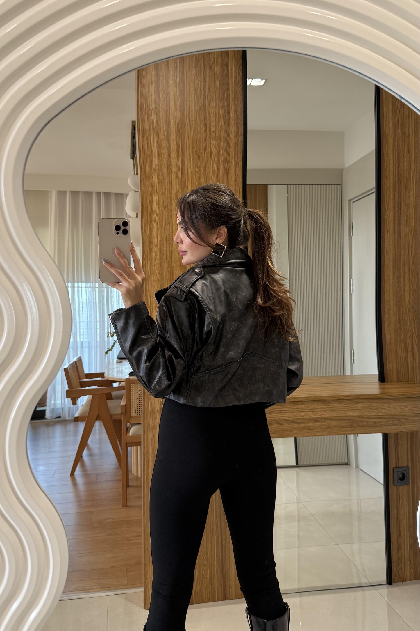 Prendi Deri Kapüşonlu Panço