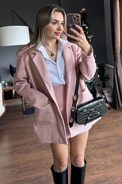 Pudra pembesi kaşe blazer ceket