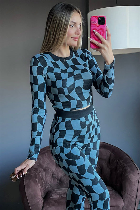 Pull and Bear dama desenli ikili takım