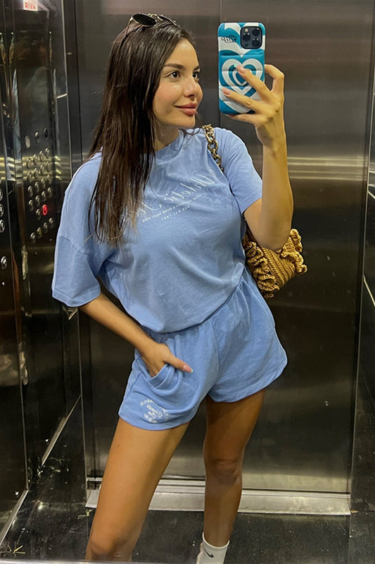 Pull and bear mavi şortlu takım